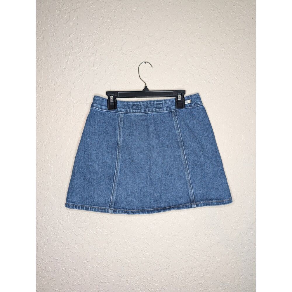 Brandy Melville Denim Mini Skirt Snap Front Button 100% Cotton Size 26 Small - Picture 2 of 10